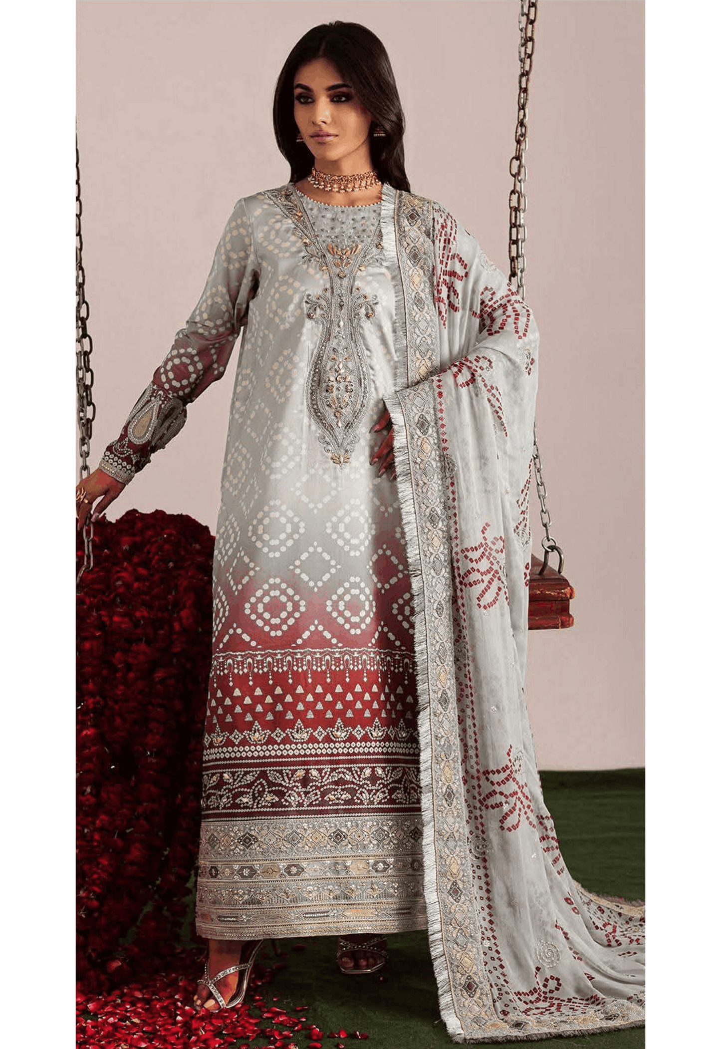 NUREH BEIGE PURPLE CHUNRI LAWN