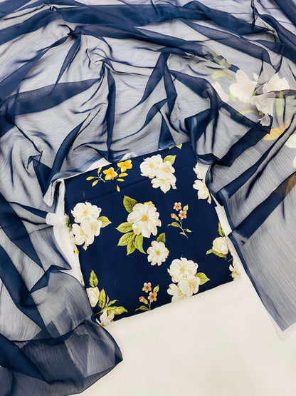 SWISS LAWN NAVY BLUE FLOWERS