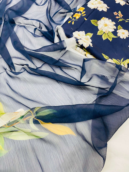 SWISS LAWN NAVY BLUE FLOWERS