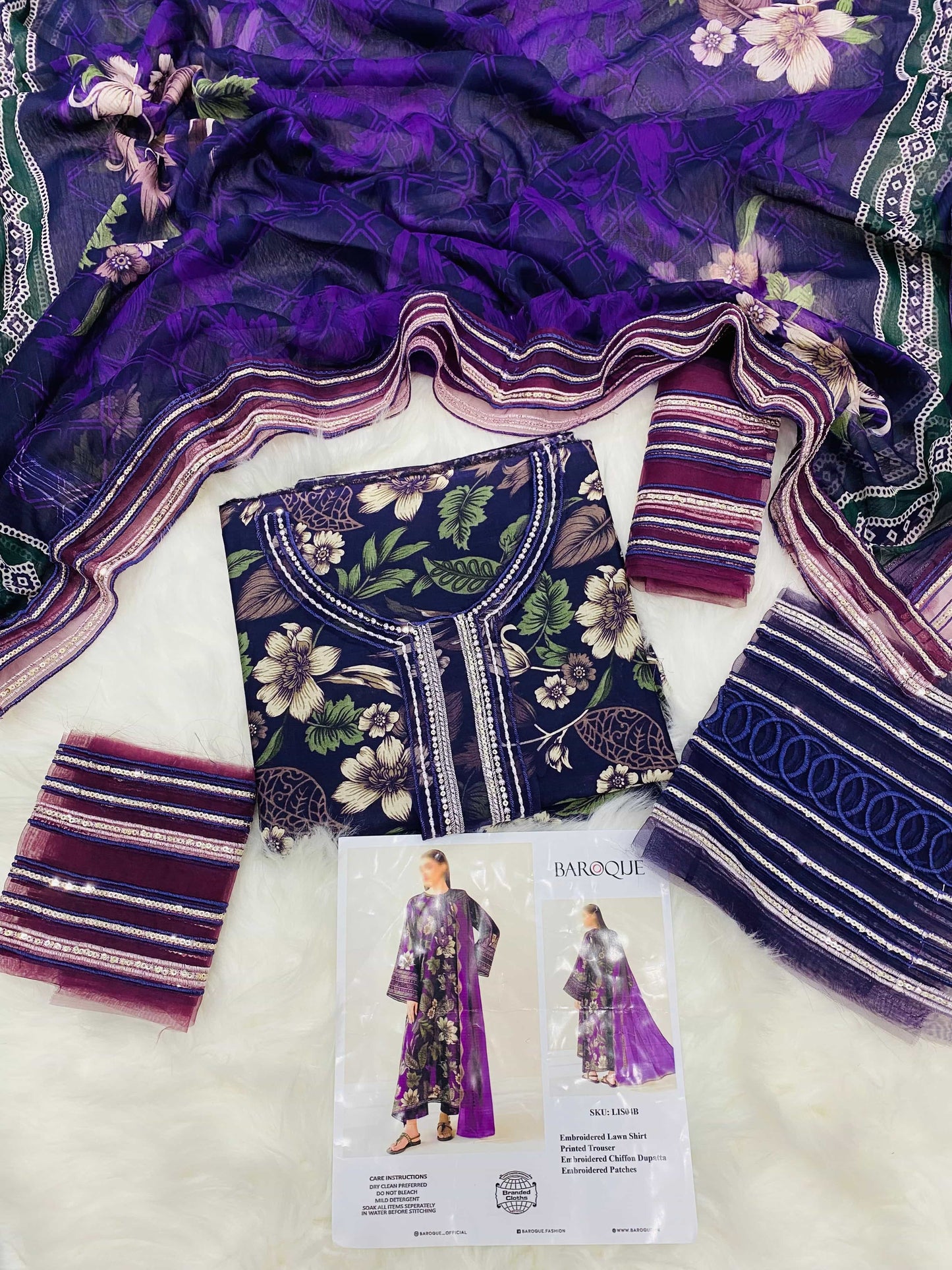 BAROQUE PURPLE PHOOL LUXURY LAWN