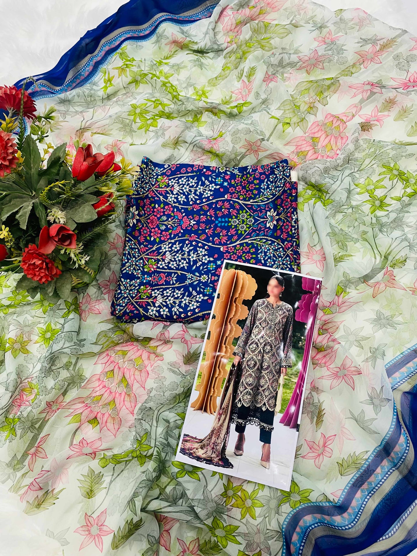 MB BLUE MULTI PRINTED LAWN