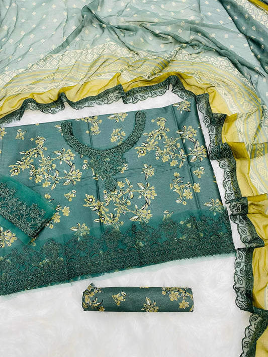 ANEELA’S OLIVE GREEN LUXURY LAWN