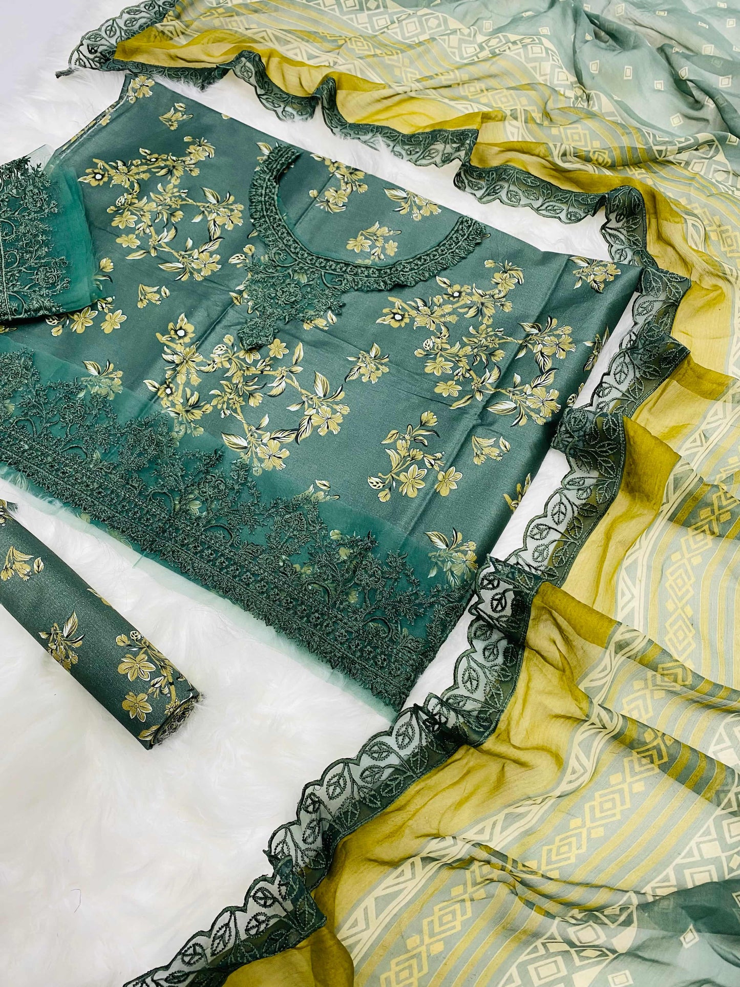 ANEELA’S OLIVE GREEN LUXURY LAWN