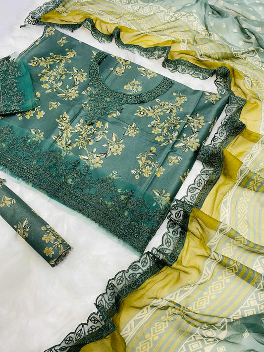 ANEELA’S OLIVE GREEN LUXURY LAWN