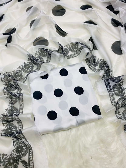 CHINA SILK WHITE BLACK POLKA