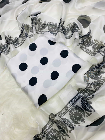 CHINA SILK WHITE BLACK POLKA
