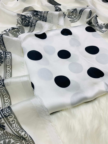 CHINA SILK WHITE BLACK POLKA