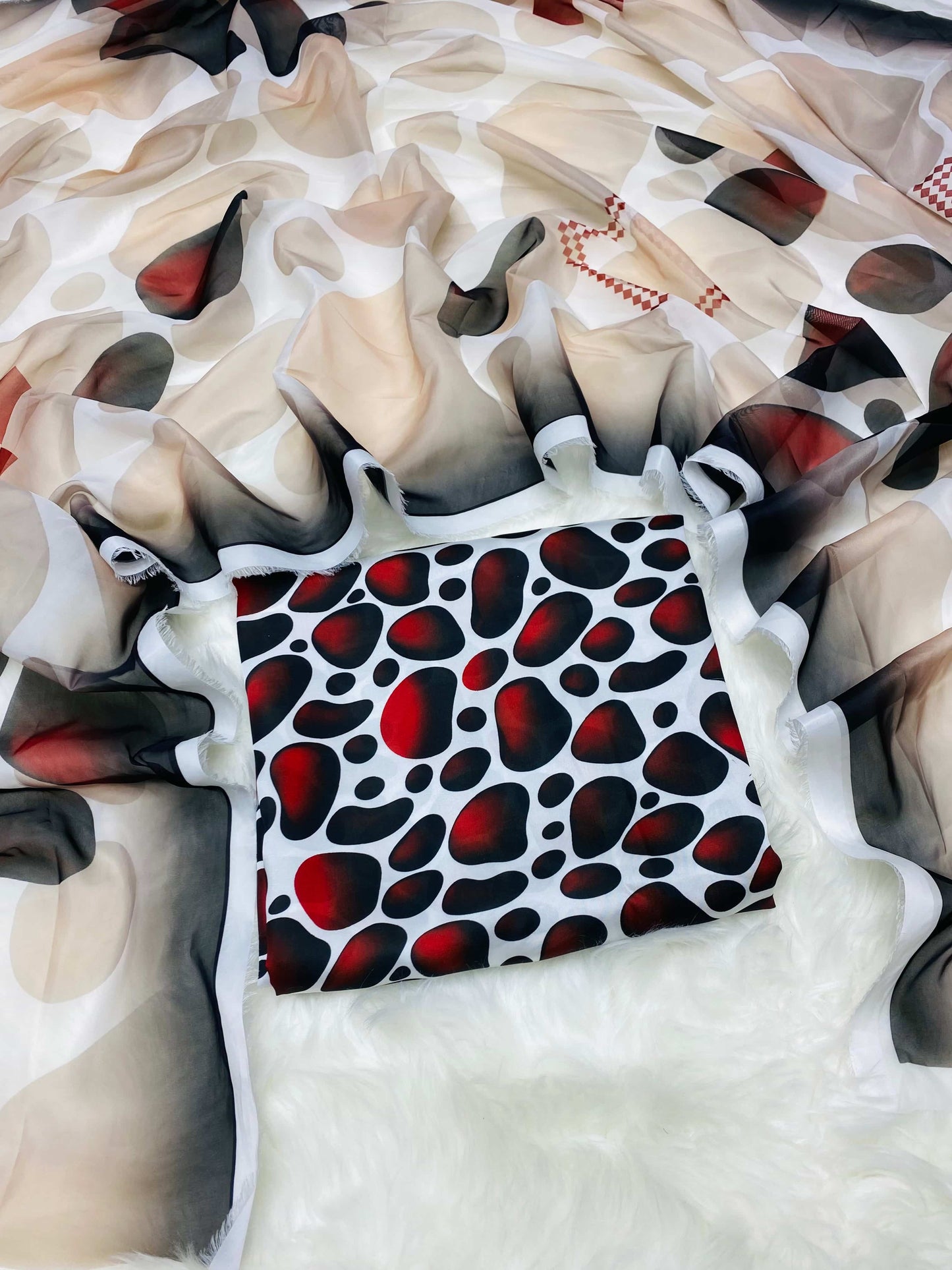 CHINA SILK BLACK RED STONES