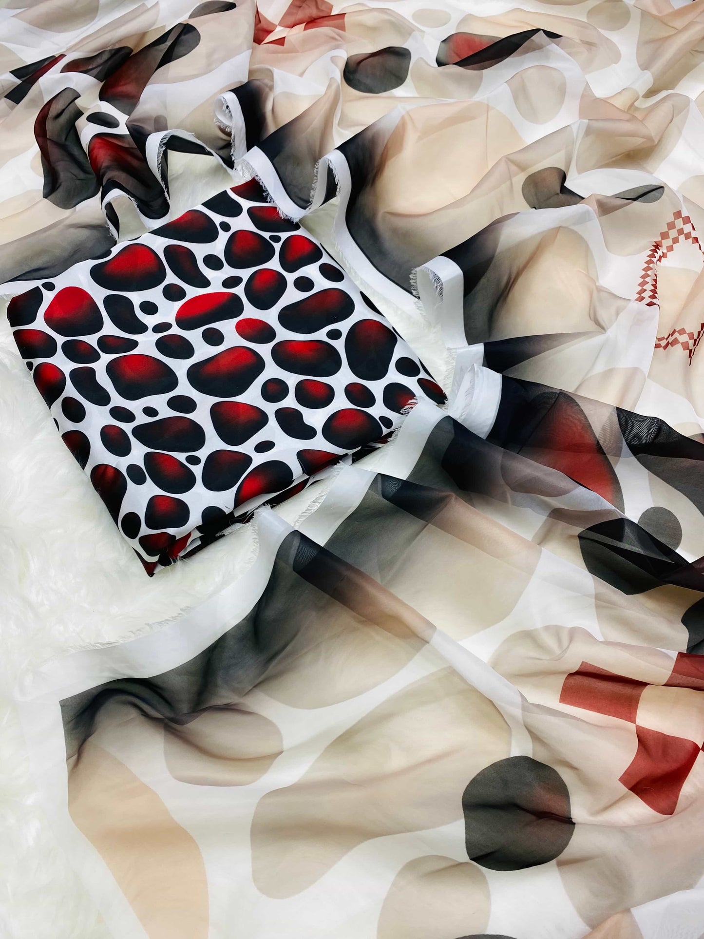 CHINA SILK BLACK RED STONES