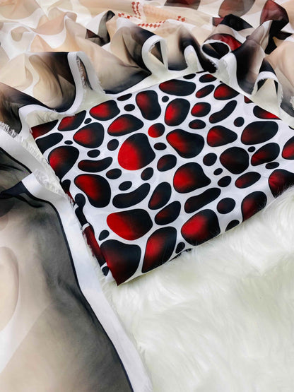 CHINA SILK BLACK RED STONES