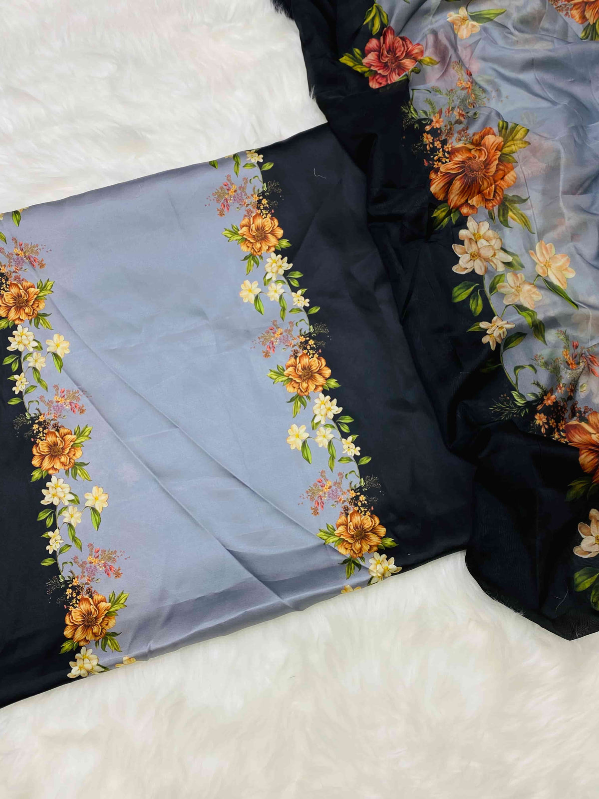 CHINA SILK SILVER BLACK