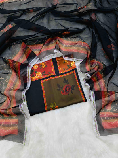 CHINA SILK BLACK CHUNRI PRINT