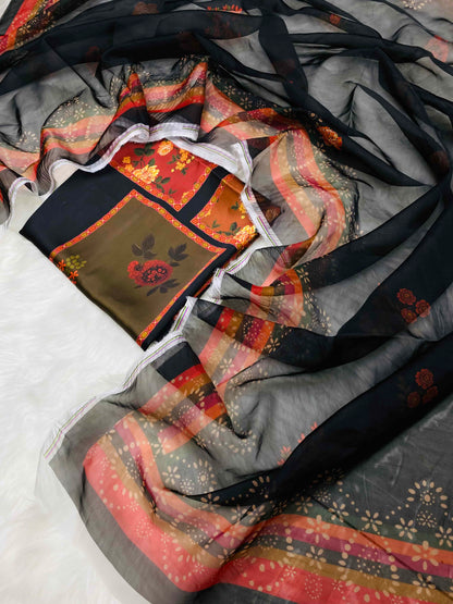 CHINA SILK BLACK CHUNRI PRINT