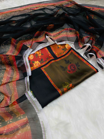 CHINA SILK BLACK CHUNRI PRINT