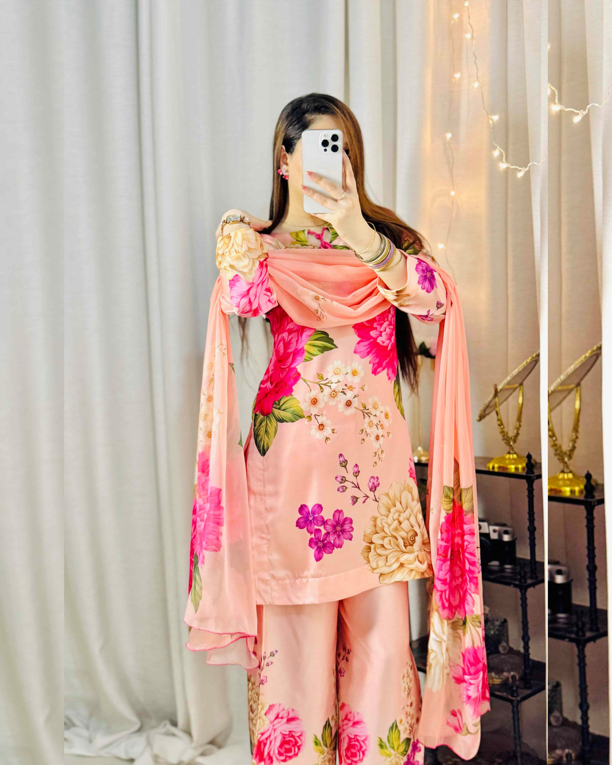 CHINA SILK ROSE PINK FLOWERS (UNSTITCHED)