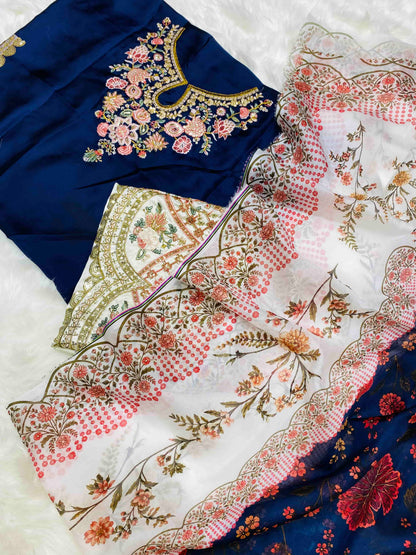 ETHNIC SHORT SILK NAVY GOLDEN