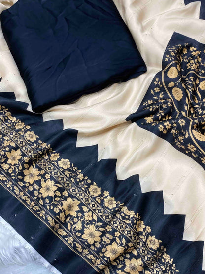 CHINA SILK WITH HERRINGBONE SHAWL BLACK GOLD