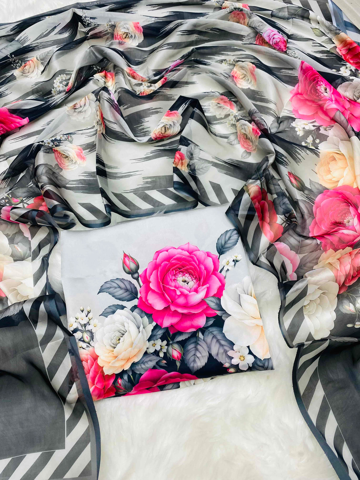 CHINA SILK GREY BLACK