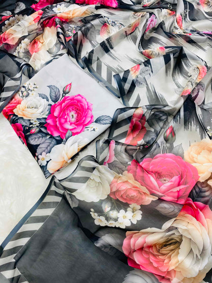 CHINA SILK GREY BLACK
