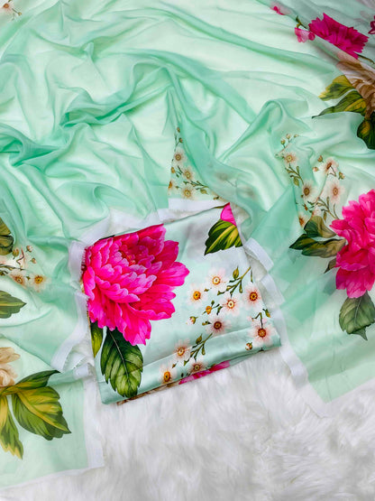 ROSE ICE GREEN FLOWERS SILK