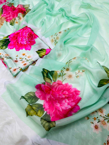 ROSE ICE GREEN FLOWERS SILK
