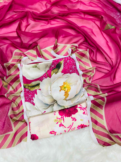 CHINA SILK SHOCKING PINK FLOWERS 2.0