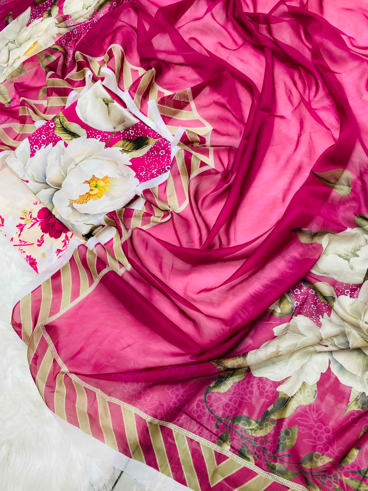 CHINA SILK SHOCKING PINK FLOWERS 2.0