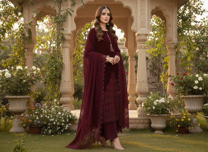 MAHROON VELVET CUTWORK