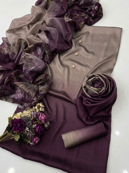 CHINA SILK TIE N DYE PURPLE BEIGE