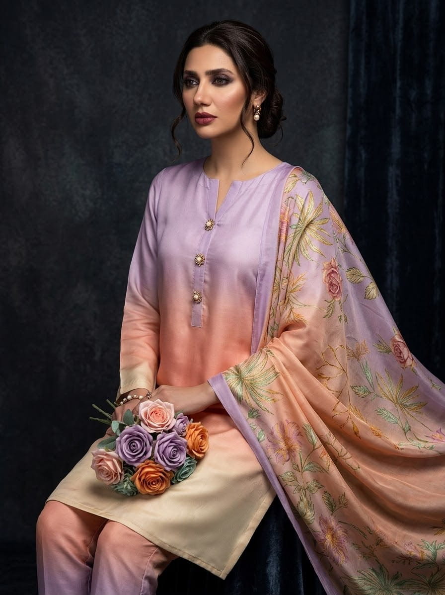 CHINA SILK TIE N DYE LILAC PEACH