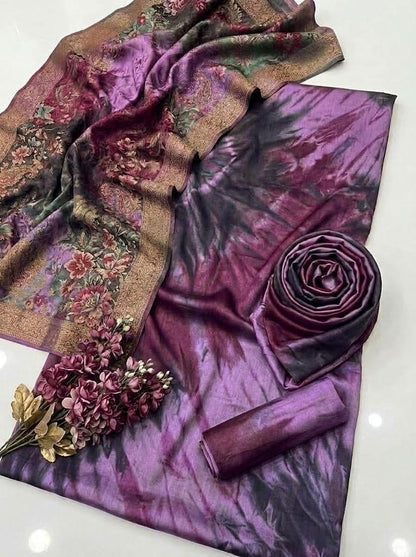 CHINA SILK MULTI SHADED PRINTED 3 PIECE