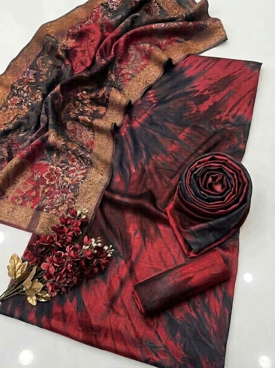 CHINA SILK MULTI SHADED PRINTED 3 PIECE