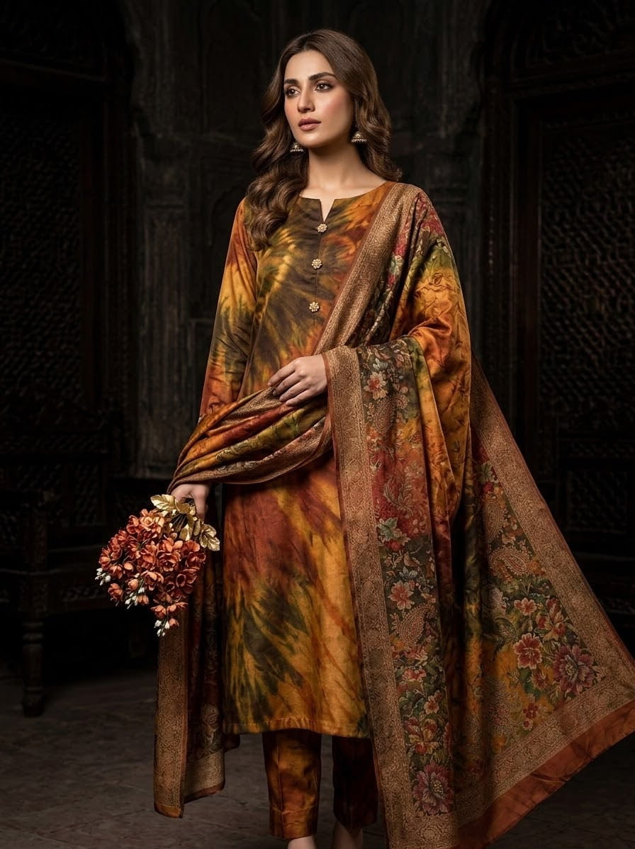 CHINA SILK MULTI SHADED MUSTARD