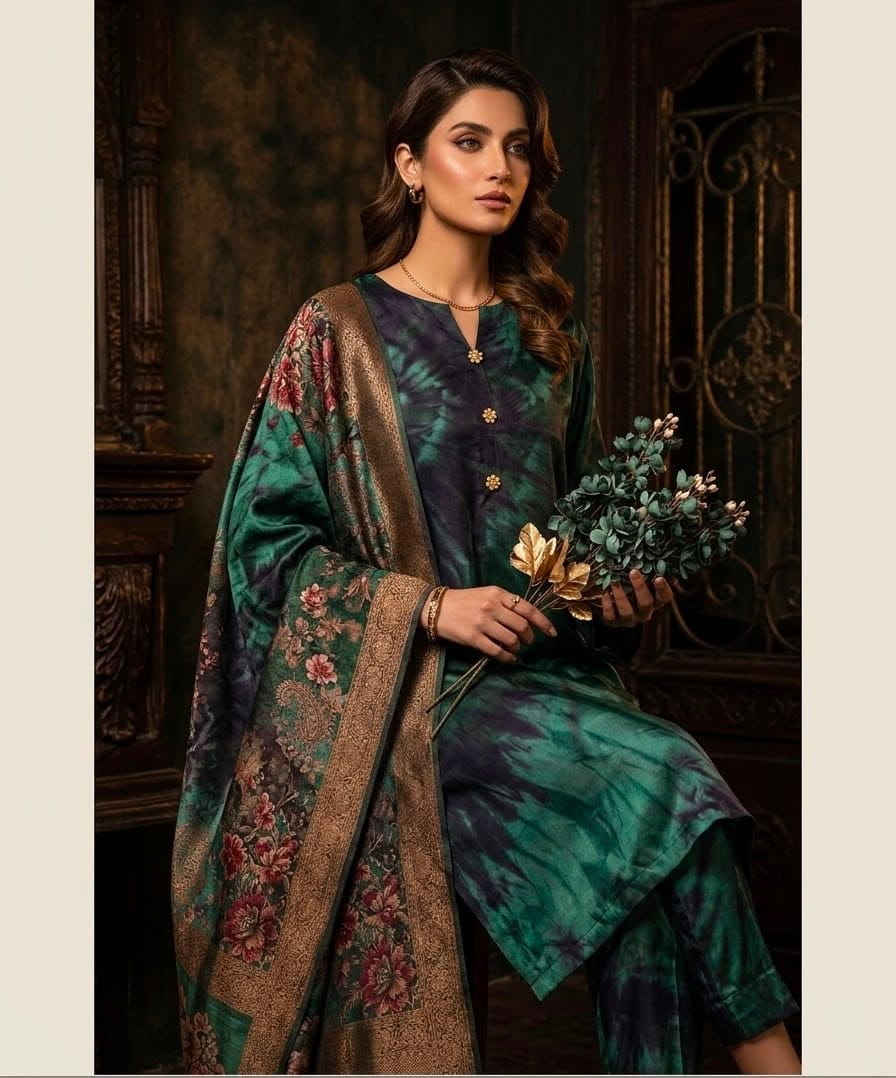 CHINA SILK MULTI SHADED PRINTED 3 PIECE
