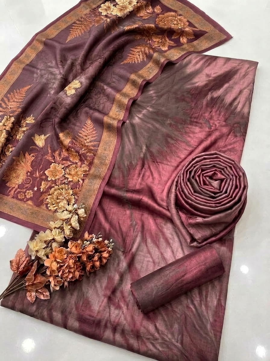 CHINA SILK MULTI SHADED PRINTED 3 PIECE