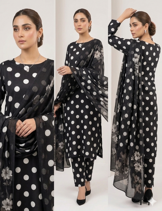 SWISS LAWN FULL BLACK POLKA