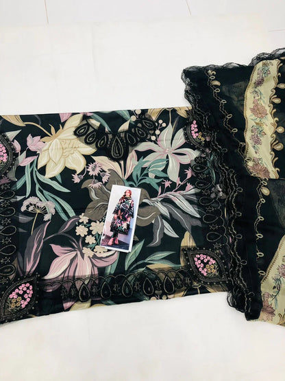 BAROQUE BLACK MULTI LAWN - SR FABRICS