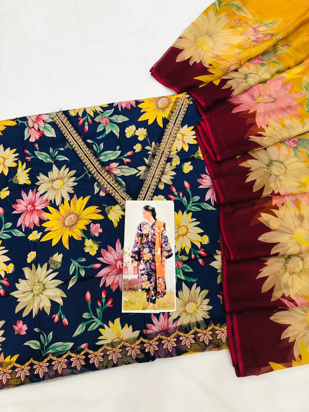 BAROQUE BLUE SUNFLOWERS LAWN - SR FABRICS