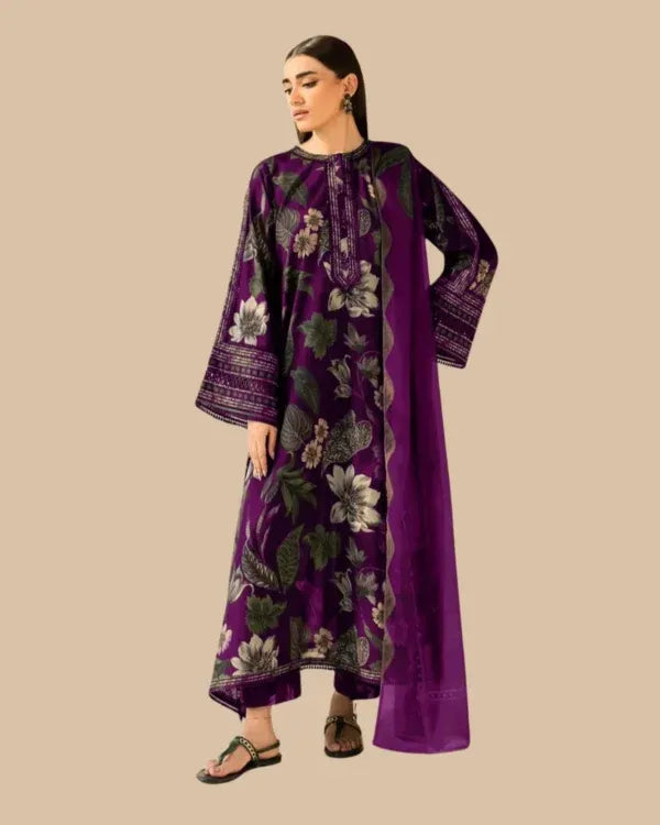 BAROQUE PURPLE PHOOL LUXURY LAWN