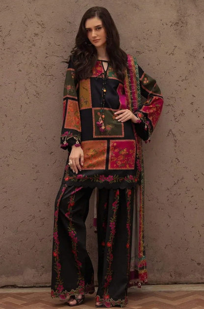 CHINA SILK BLACK CHUNRI PRINT
