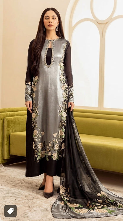 CHINA SILK SILVER BLACK