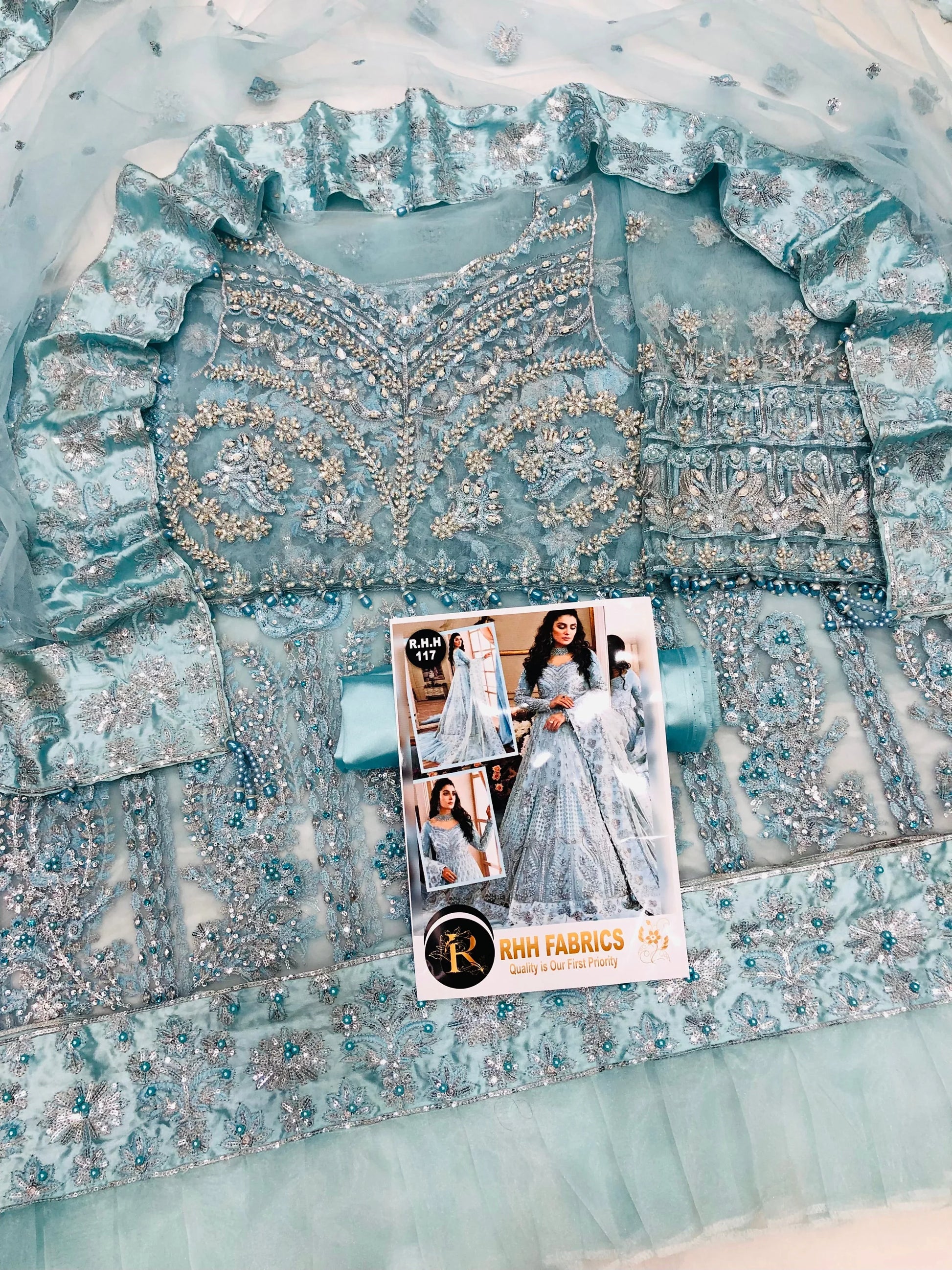 EMAAN ADEEL HEAVY NET MAKSI SKY - SR FABRICS
