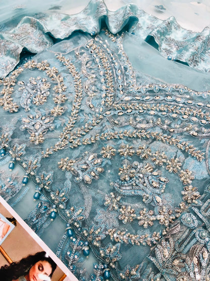 EMAAN ADEEL HEAVY NET MAKSI SKY - SR FABRICS
