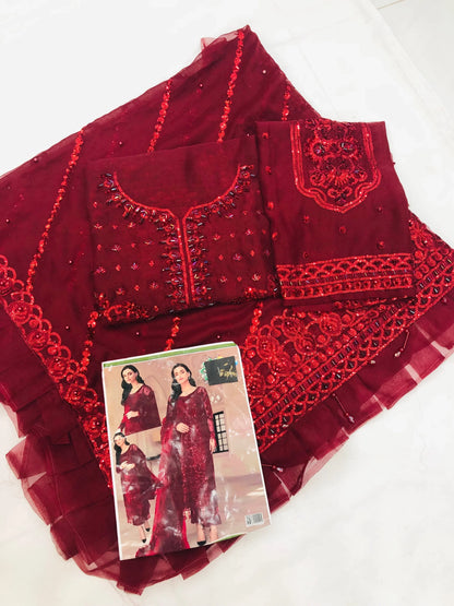EMAAN MAHROON CHIFFON - SR FABRICS