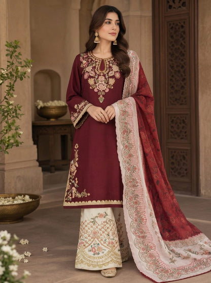 ETHNIC SHORT SILK MAHROON GOLDEN