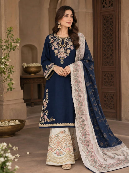 ETHNIC SHORT SILK NAVY GOLDEN