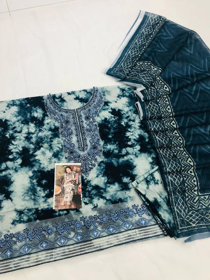 HANIYA SHADED BLUE LAWN - SR FABRICS