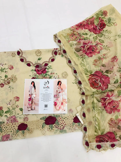 IZNIK GOLDEN CHICKEN KARI LAWN - SR FABRICS