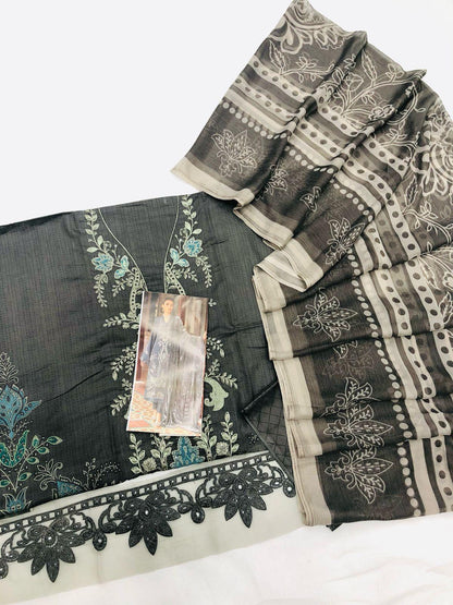 MB CHARCOAL GREY LAWN - SR FABRICS