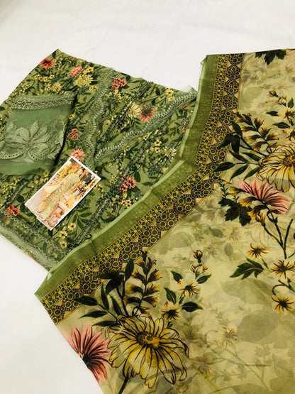 MB OLIVE CHICKEN KARI LAWN - SR FABRICS